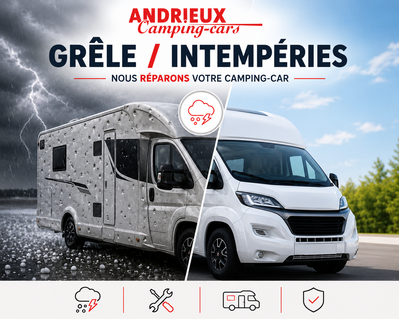GRÊLE / INTEMPÉRIES : Votre camping-car a subi des dégâts ? Nous avons la solution !